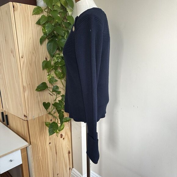 NWT Faherty Women's Large Wool Cashmere Sweater Mulino Button‎ Details Dark Navy - Picture 4 of 16